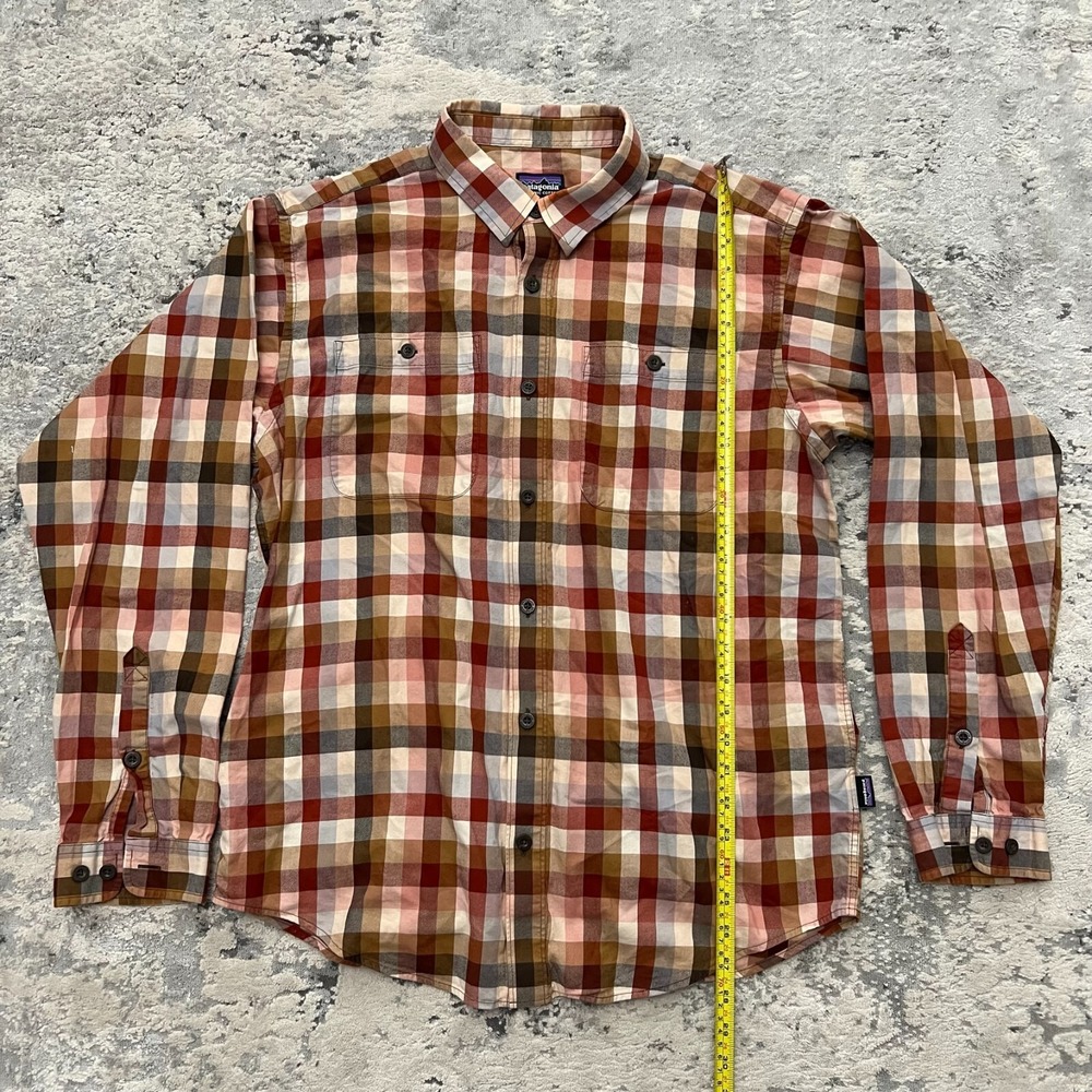Mens Patagonia Organic Cotton Checked Shirt Size Medium Burnt Orange Outdoor